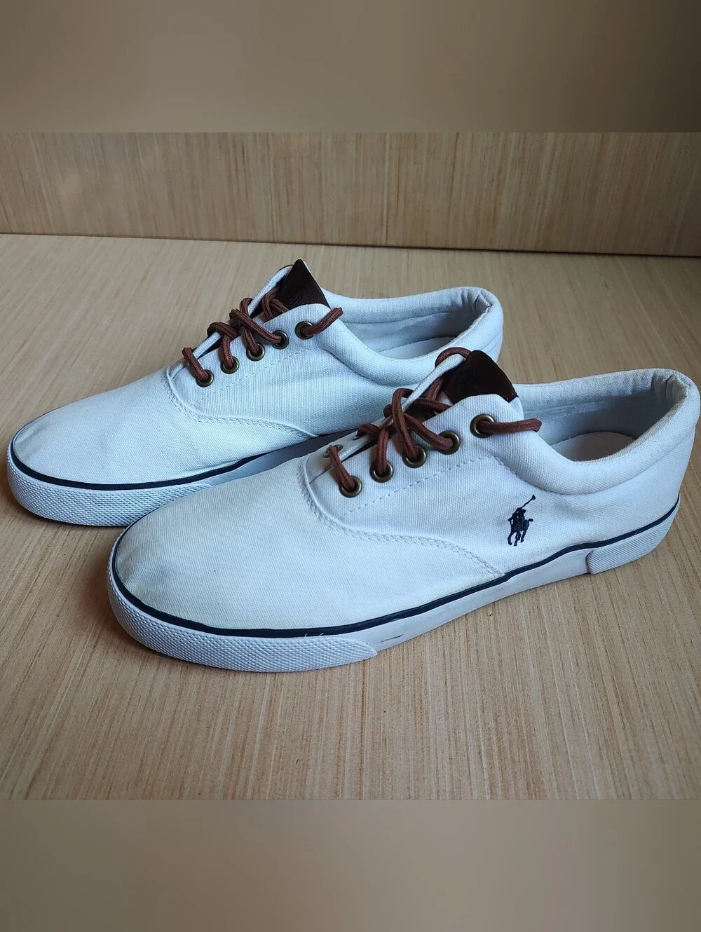 Polo Ralph Lauren Forestmont II Canvas Sneakers Lace Up White Brown Pony 9.5